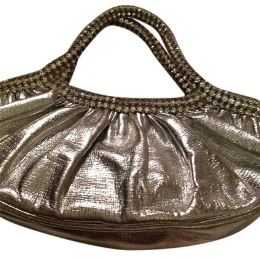 Judith Leiber Rhinestone Silver Leather Clutch 7" - Picture 3 of 5